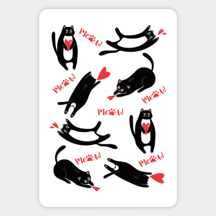 Cute black cats playing with hearts and meow Magnet